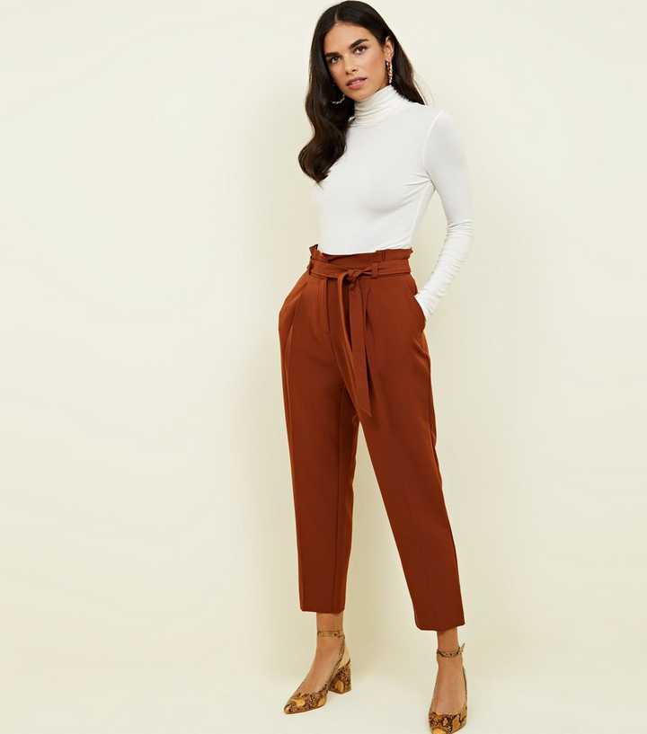 Dark Brown Tie Paperbag Trousers