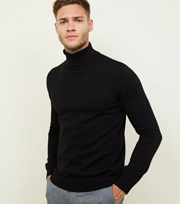 black ribbed polo neck jumper