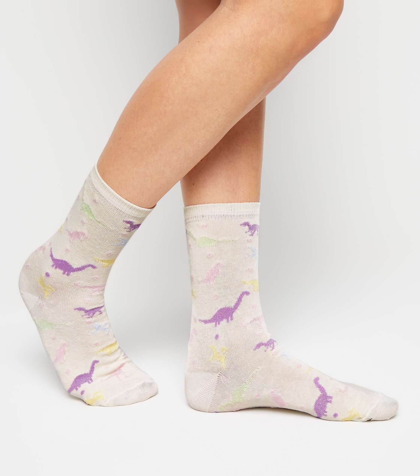 Cream Glitter Dinosaur Socks Image 2