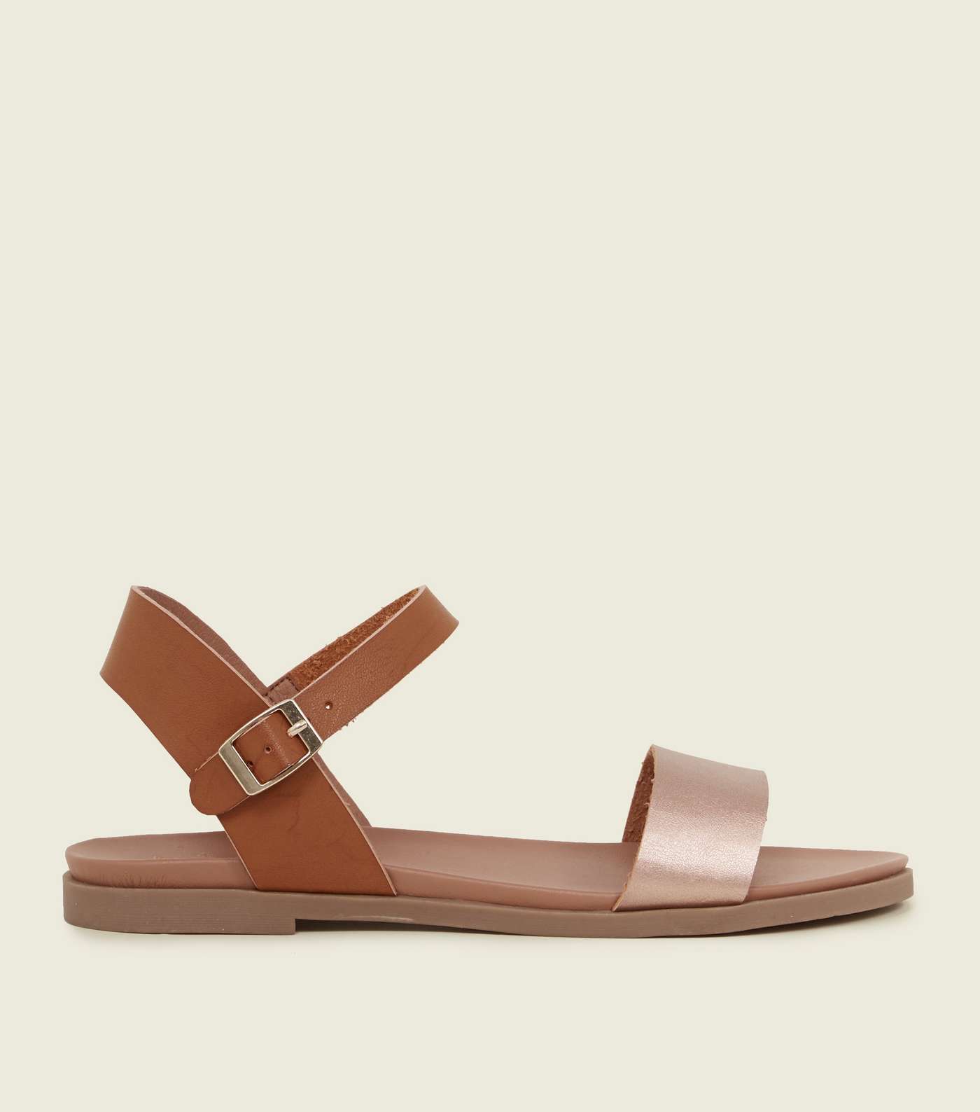 Wide Fit Tan Metallic Strap Flat Sandals