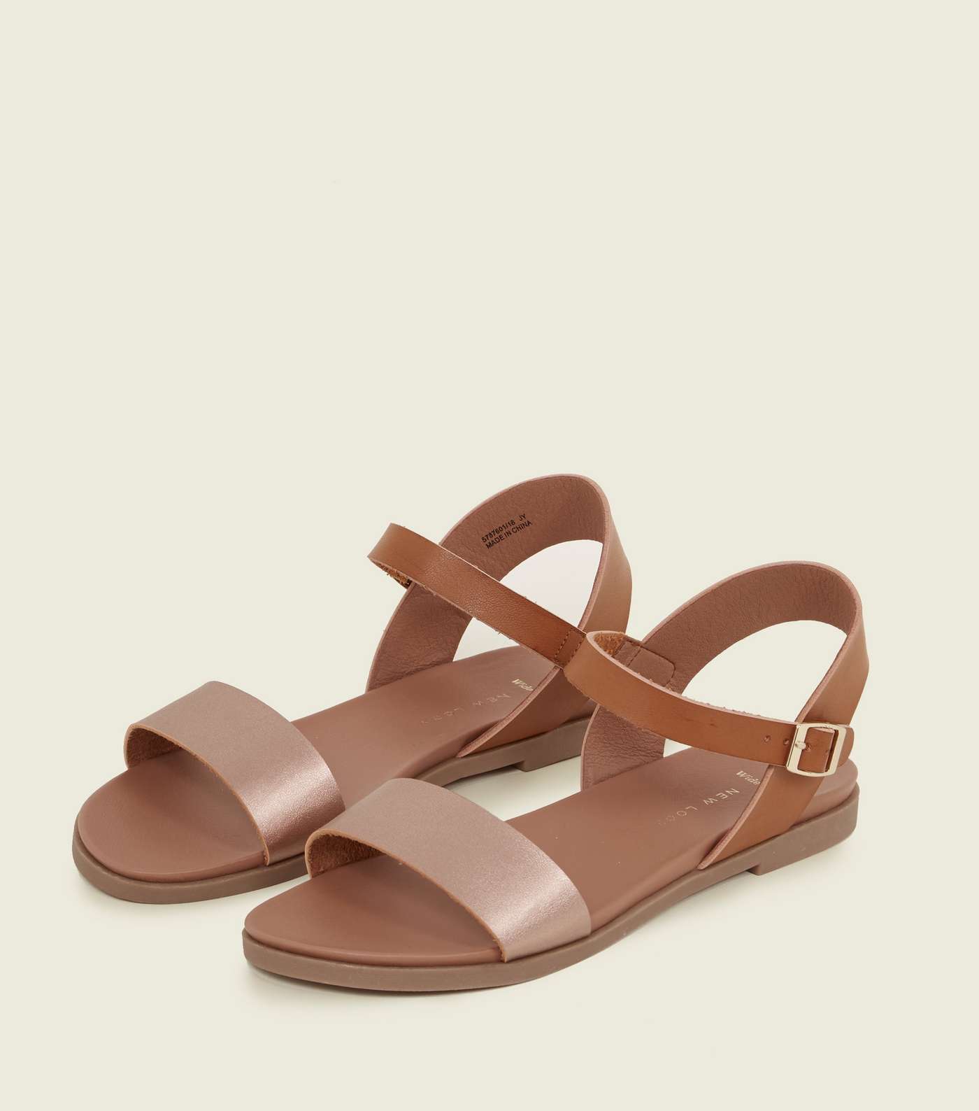 Wide Fit Tan Metallic Strap Flat Sandals Image 3