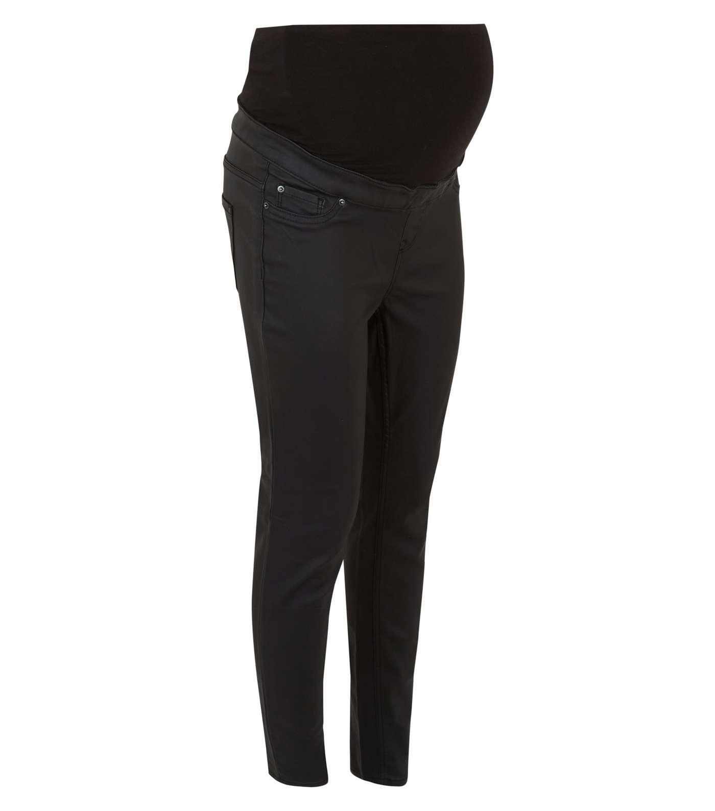 Maternity Black Over Bump Coated Jeggings Image 4
