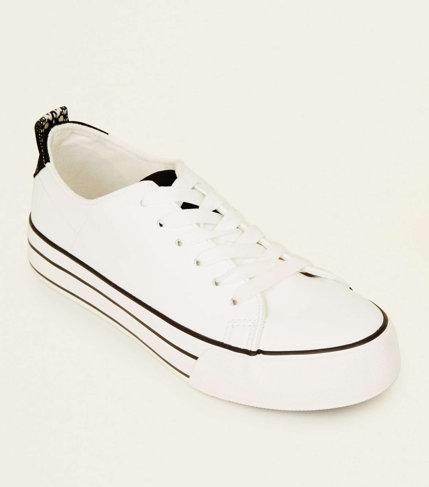 White Leather-Look Stripe Flatform Sole Trainers