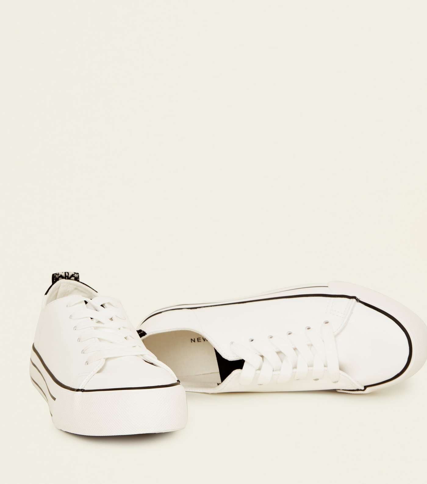 White Leather-Look Stripe Flatform Sole Trainers Image 3