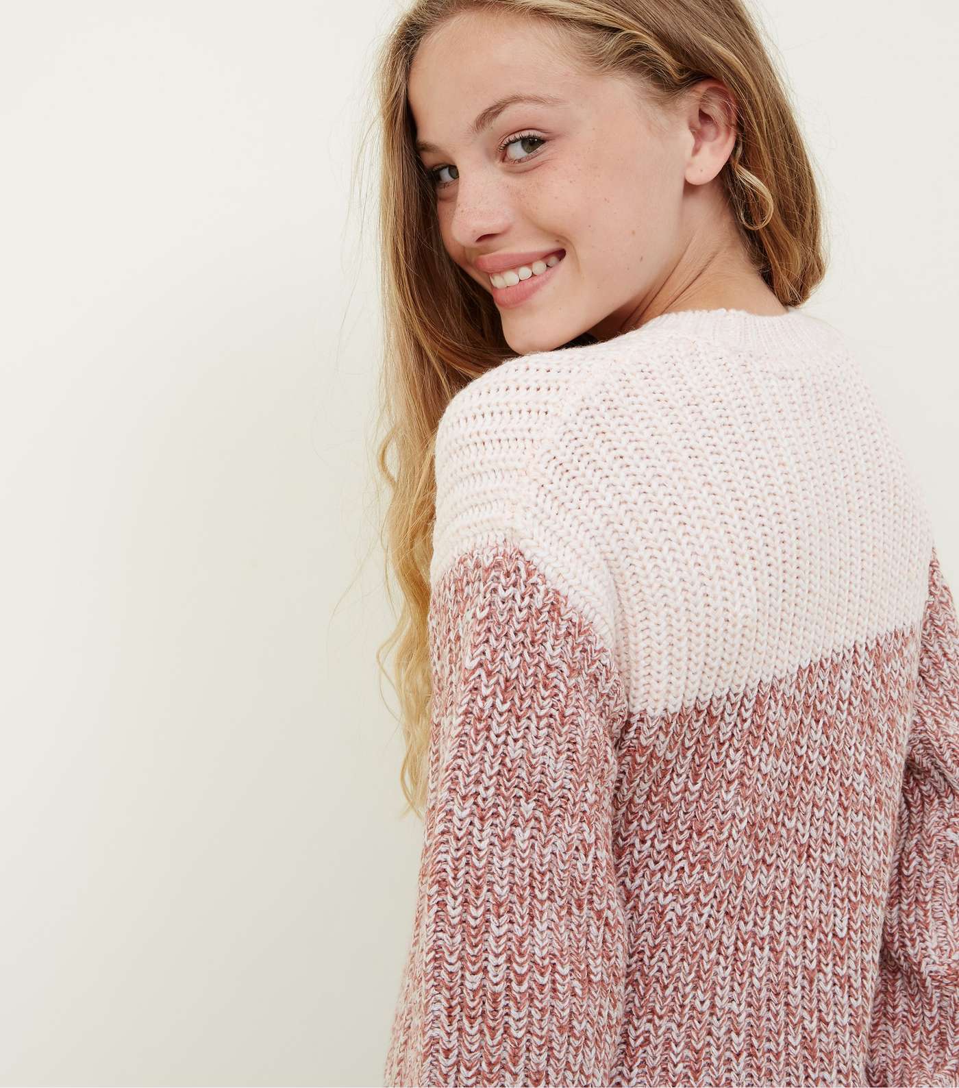 Girls Pink Colour Block Knitted Jumper  Image 3