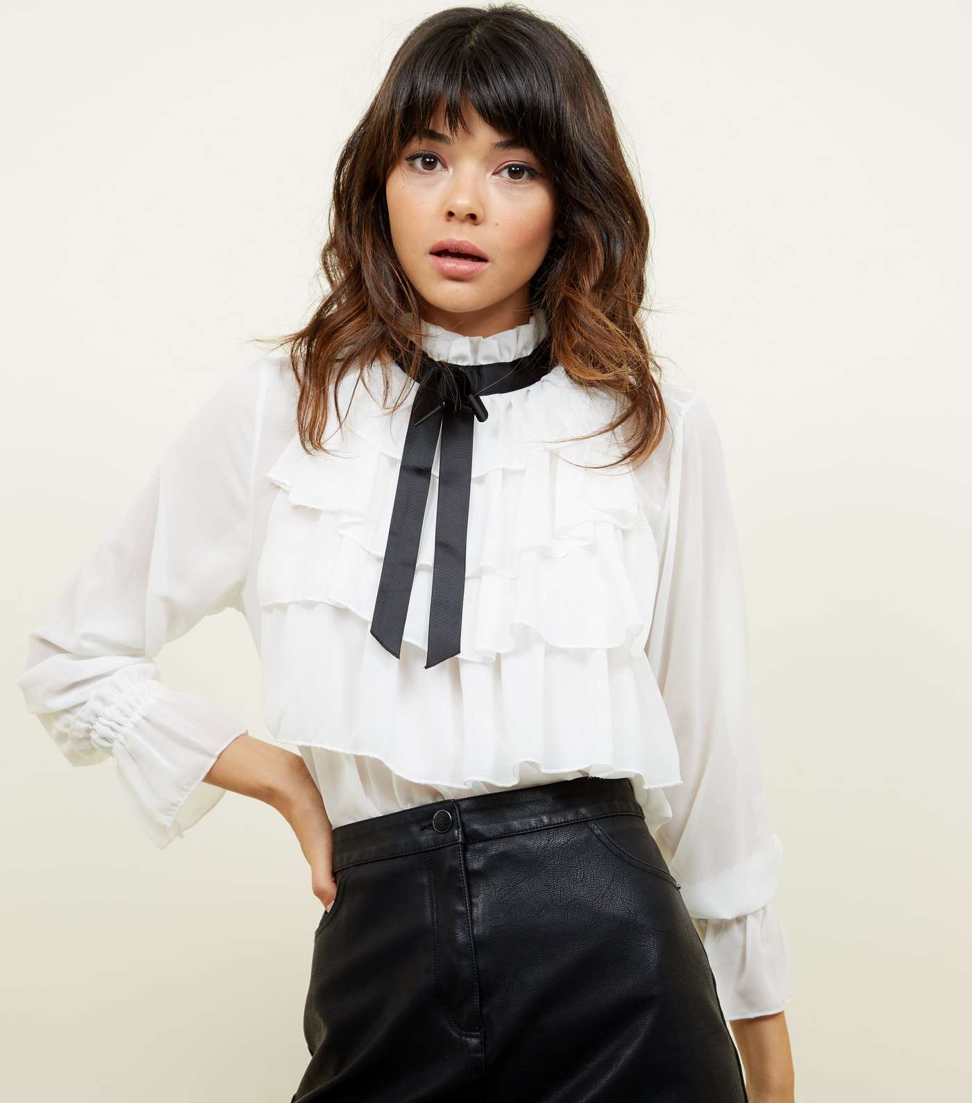 Cameo Rose White Frill Tie Neck Blouse 