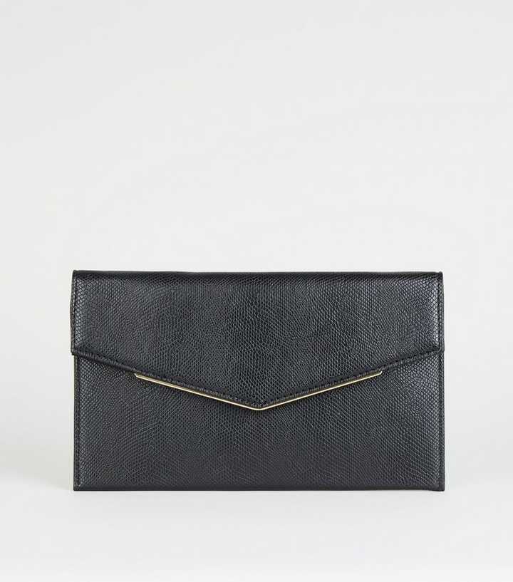 Black Metal Trim Envelope Clutch Bag