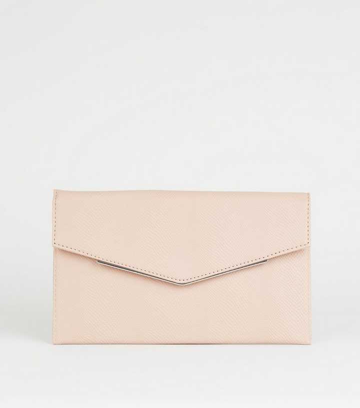 Nude Metal Trim Envelope Clutch Bag