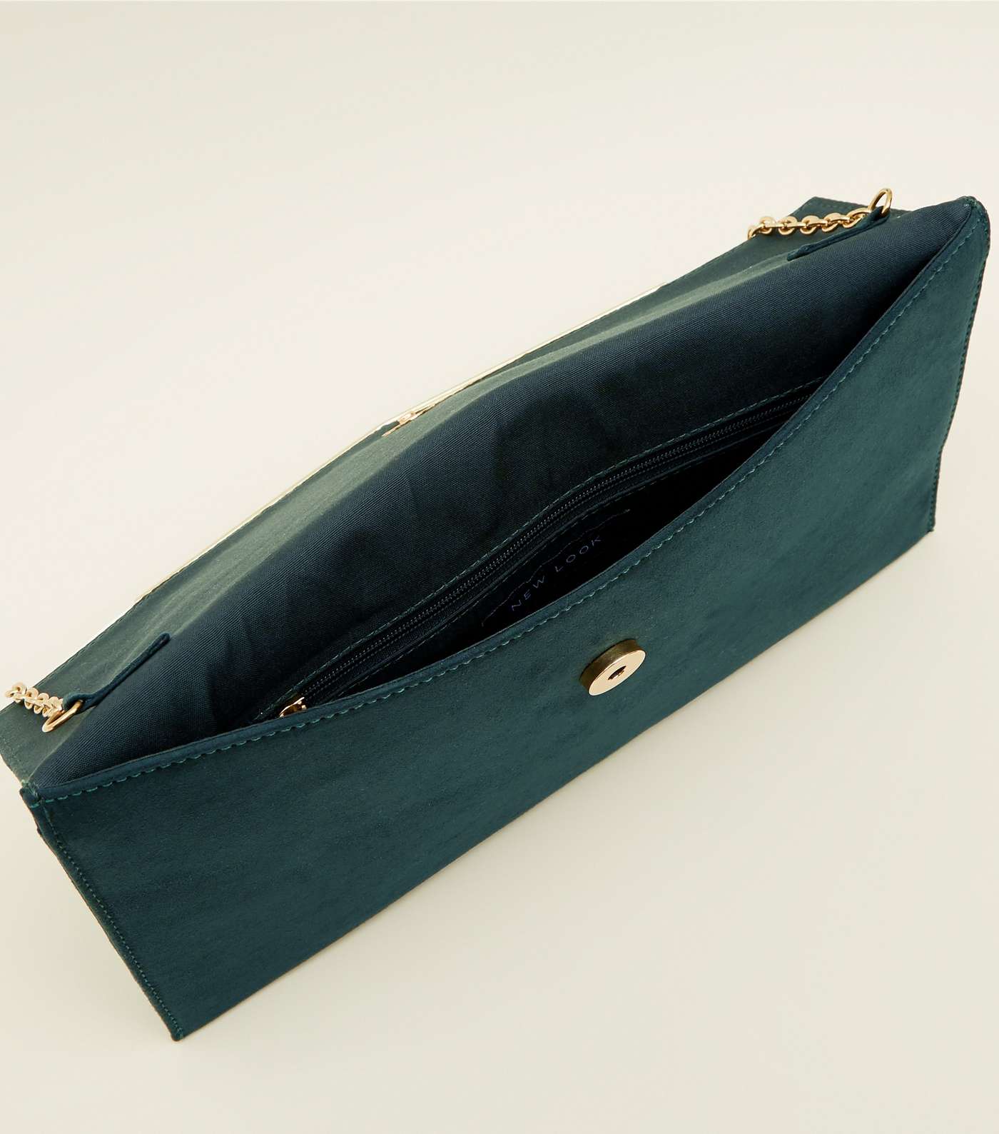 Dark Green Metal Trim Envelope Clutch Bag Image 5