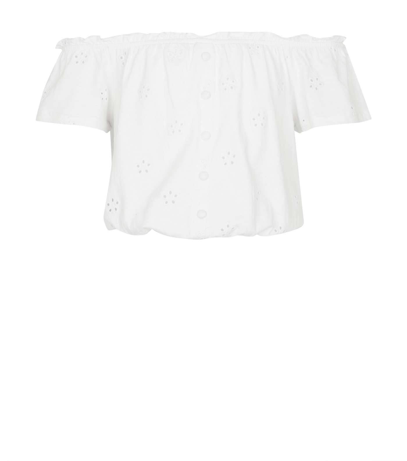 Girls White Broderie Button Front Bardot Top Image 4