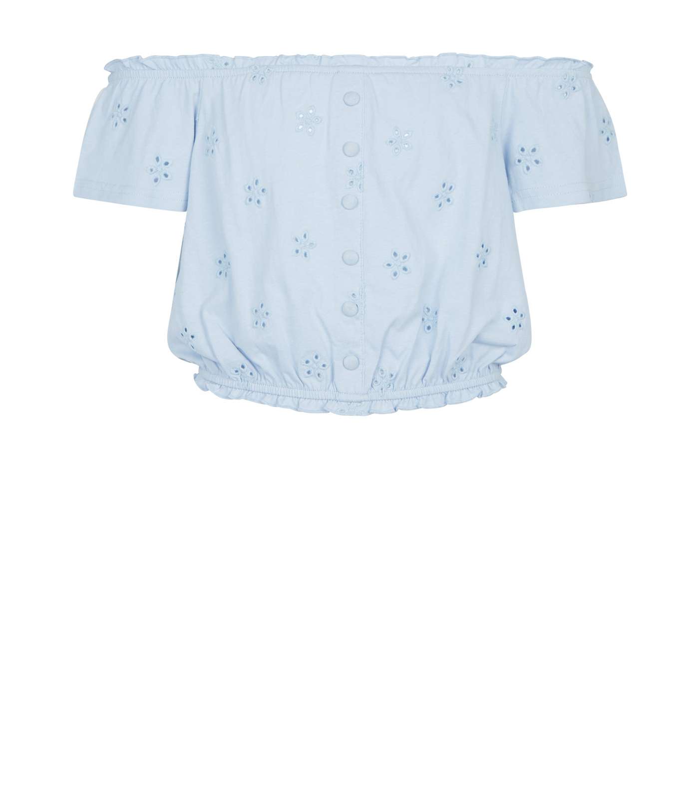 Girls Pale Blue Broderie Button Front Bardot Top Image 4