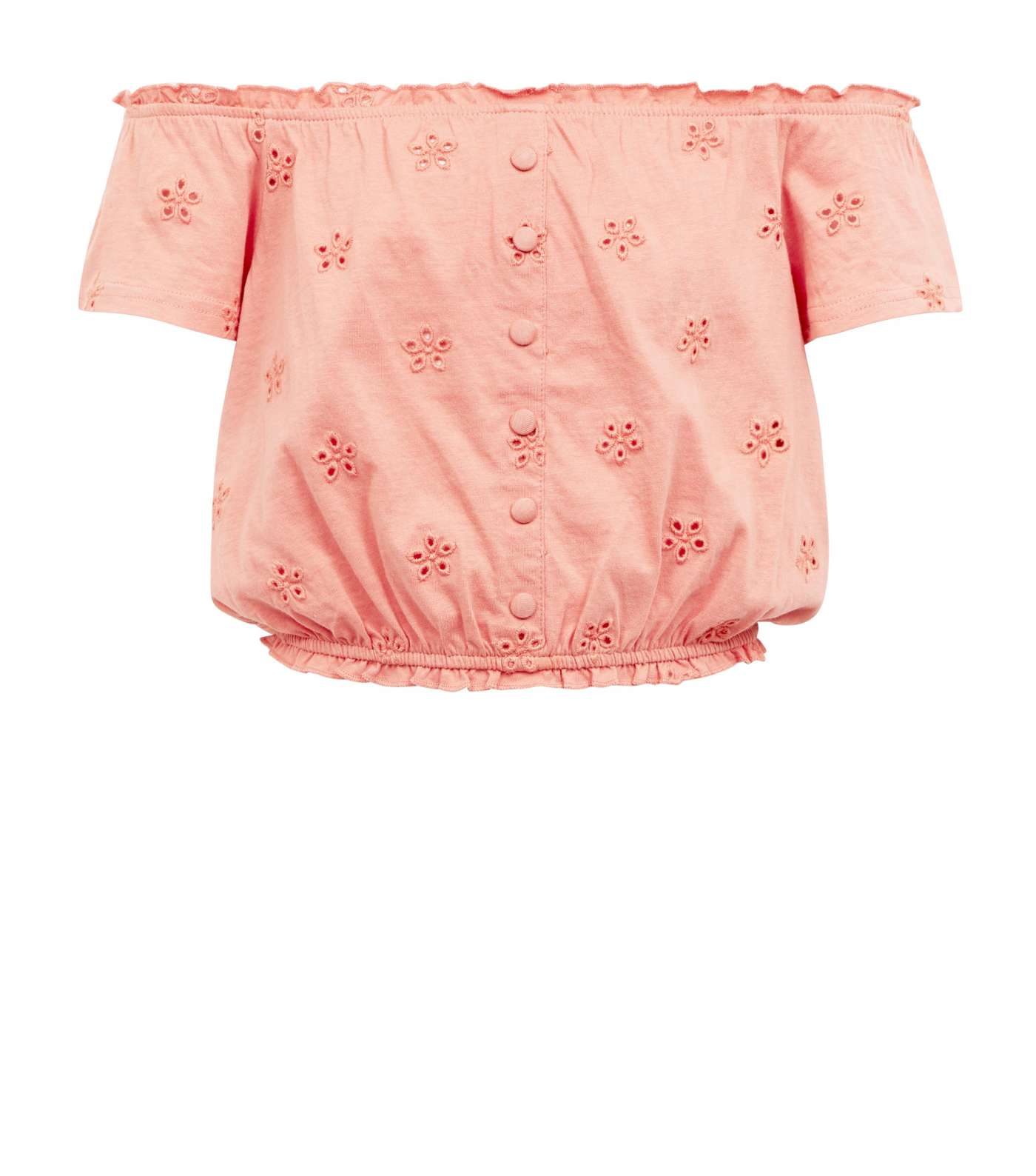 Girls Coral Broderie Button Front Bardot Top Image 4