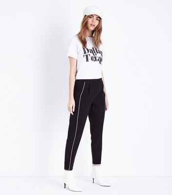 Black Piped Stripe Tapered Trousers | New Look