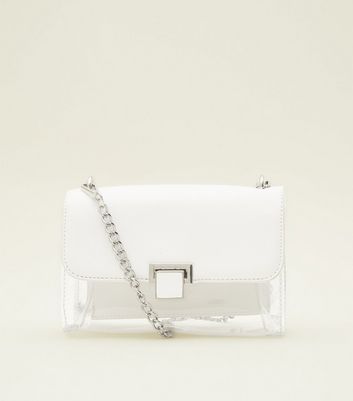 white shoulder bag with chain