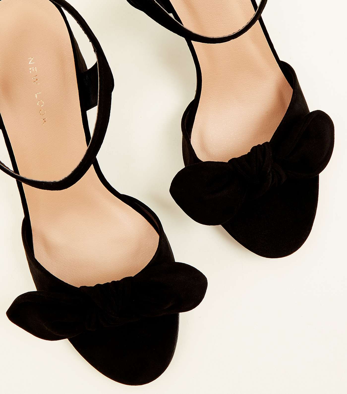 Black Suedette Bow Strap Block Heels Image 3