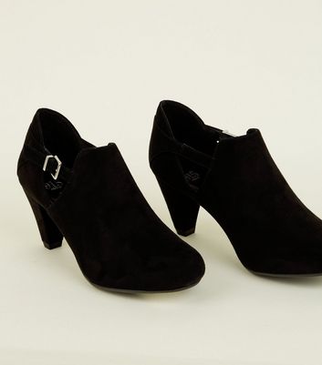 black suedette cone heel shoe boots