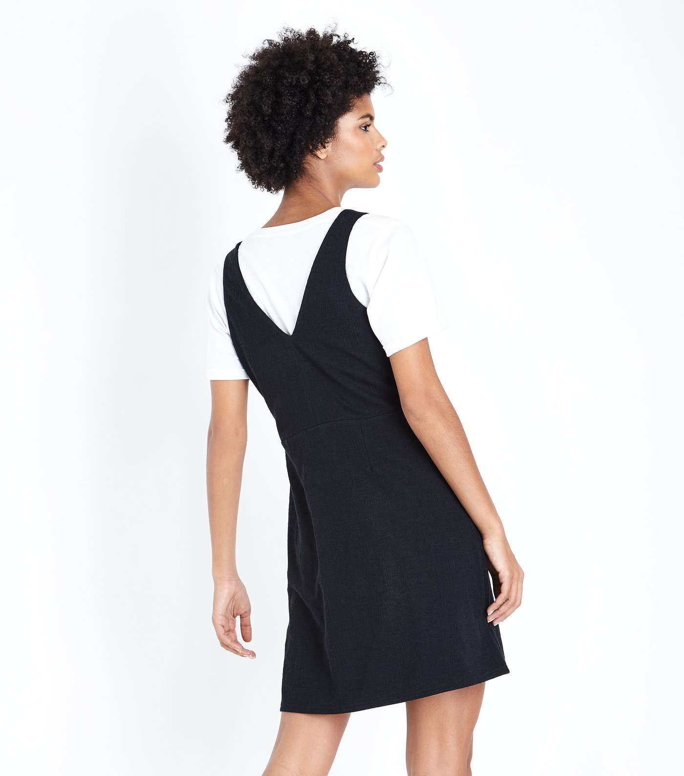 Black Crosshatch Button Front Pinafore Dress Image 3