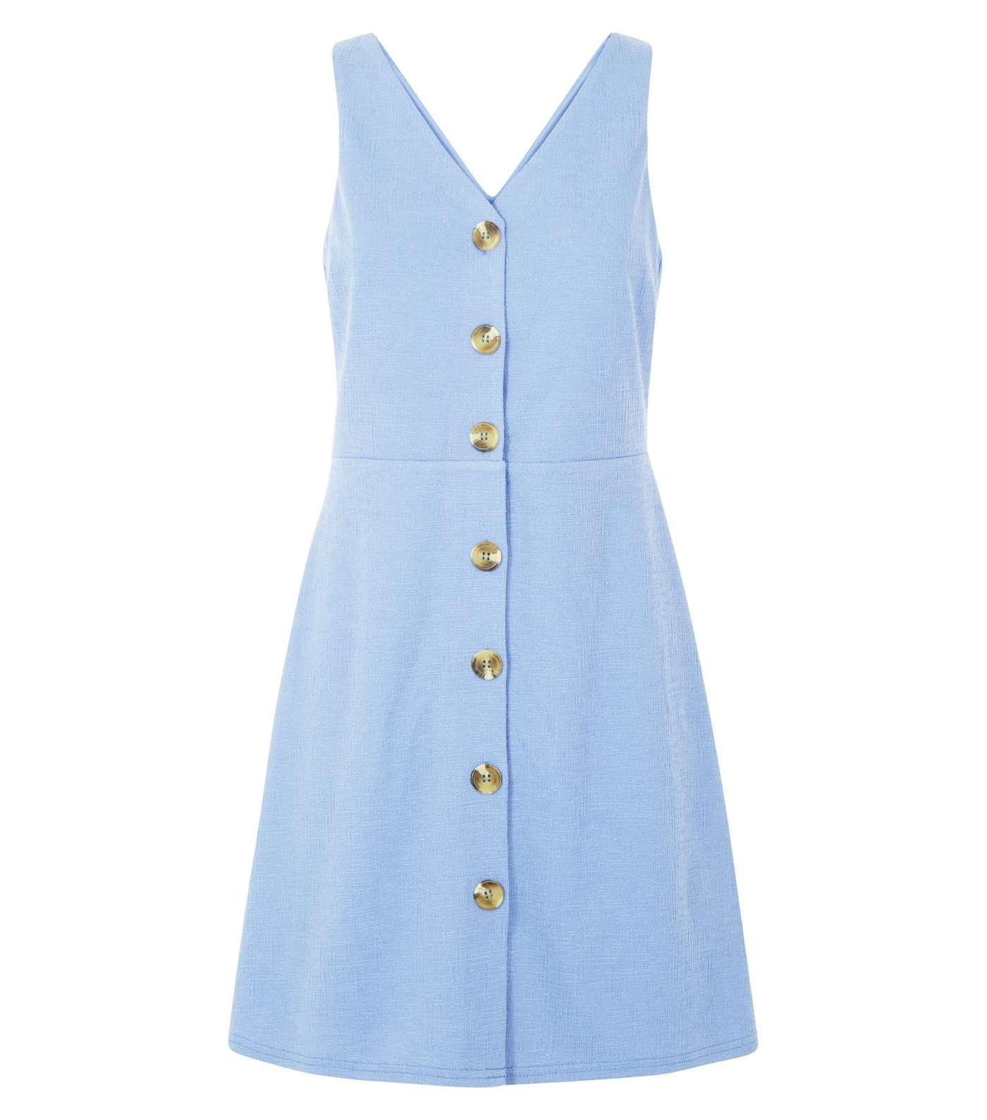 Blue Crosshatch Button Front Pinafore Dress Image 4