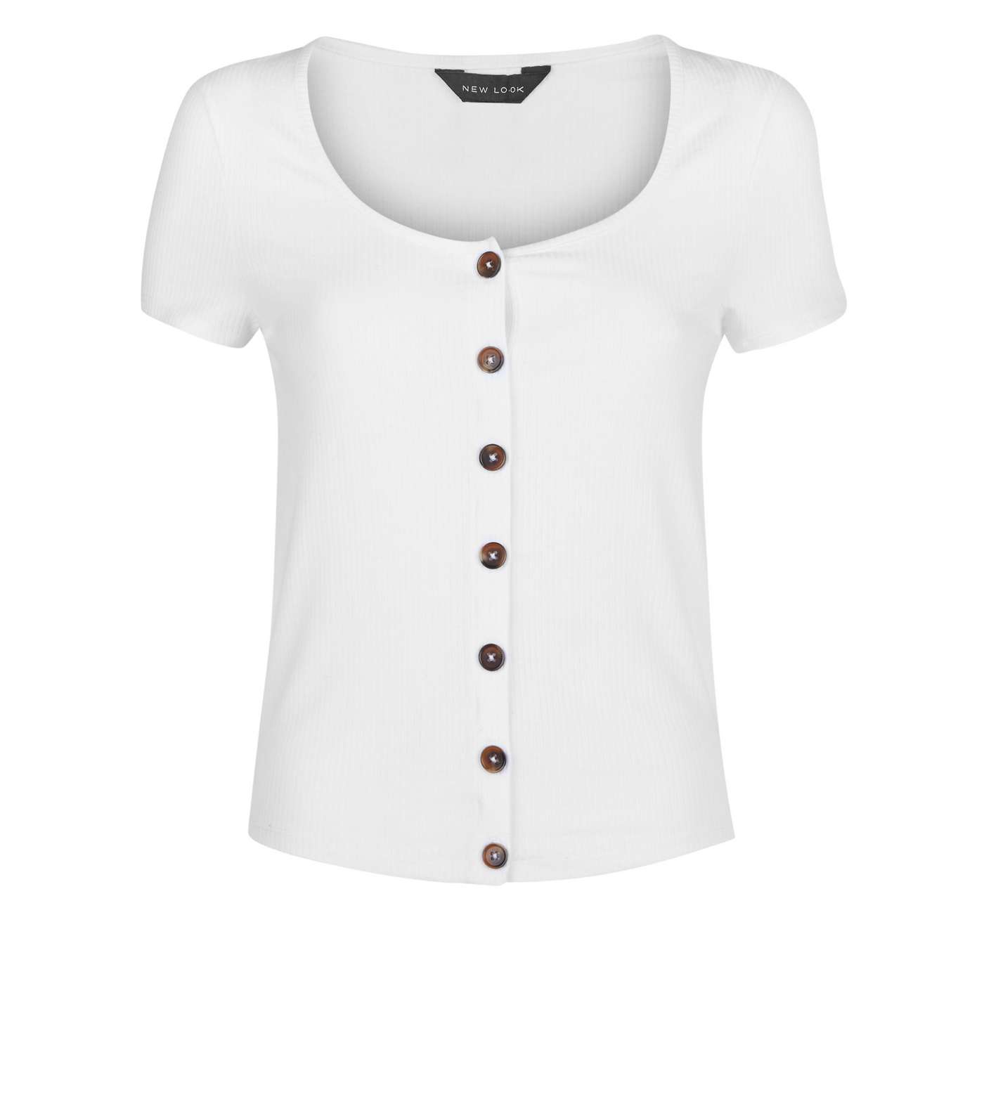 White Button Front Ribbed T-Shirt Image 4