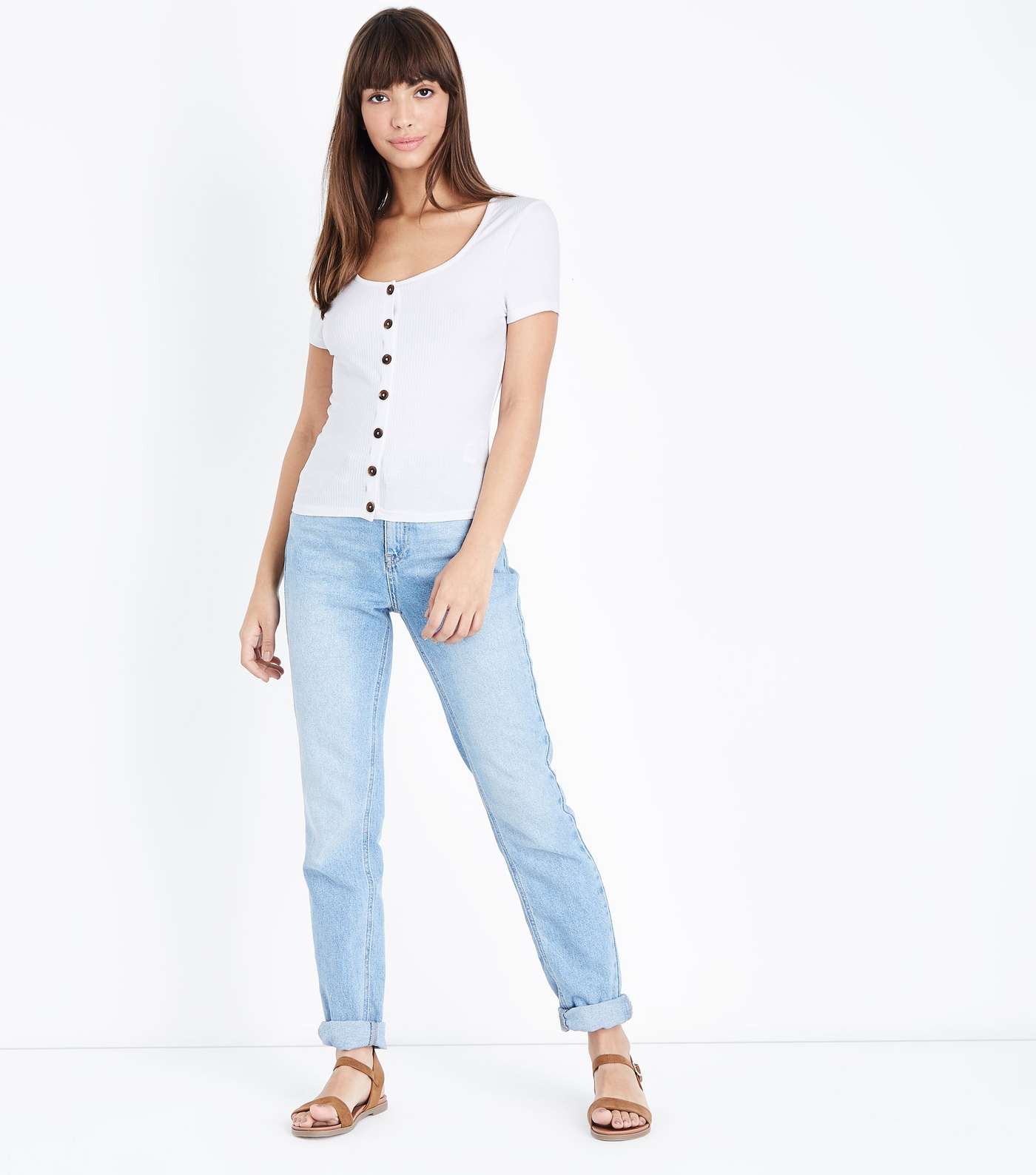 White Button Front Ribbed T-Shirt Image 2