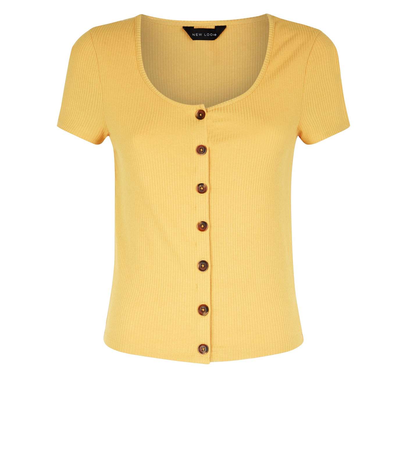 Yellow Button Front Ribbed T-Shirt Image 4