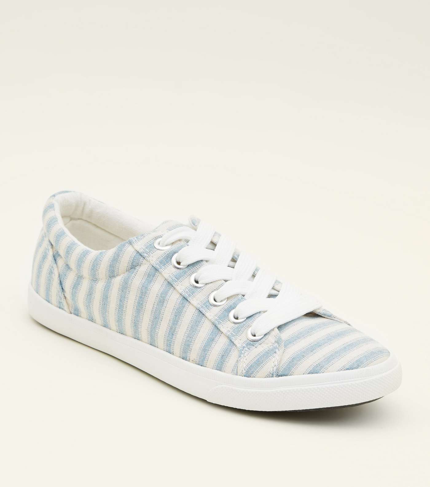 Girls Blue Canvas Stripe Lace Up Trainers
