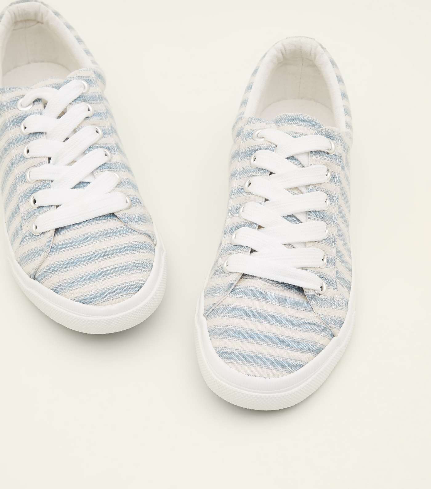 Girls Blue Canvas Stripe Lace Up Trainers Image 3