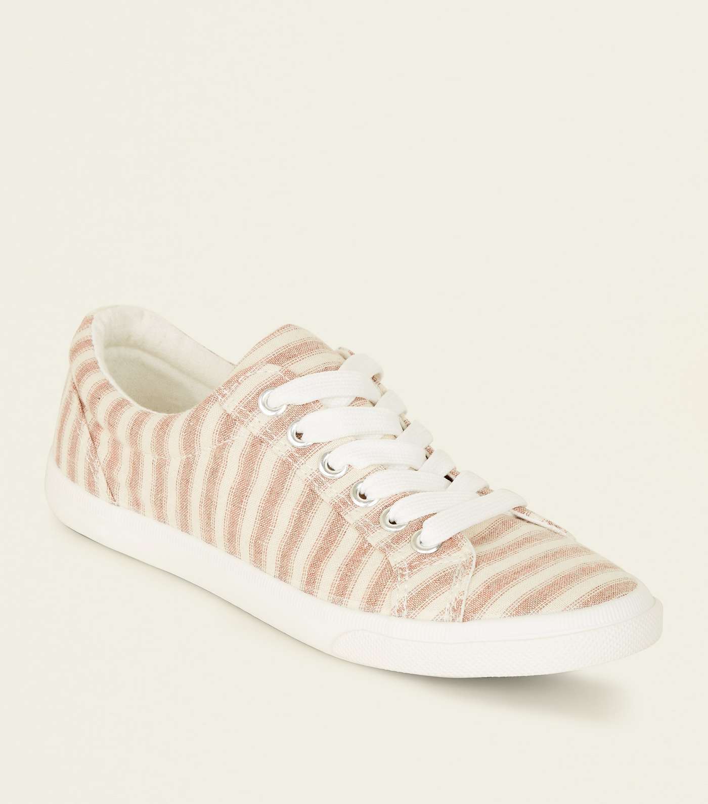 Girls Pink Canvas Stripe Lace Up Trainers