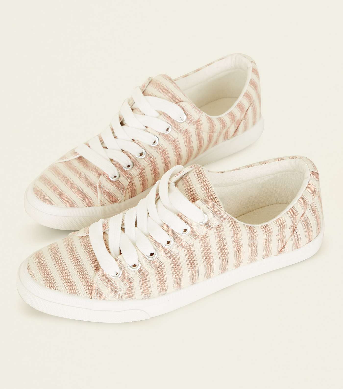 Girls Pink Canvas Stripe Lace Up Trainers Image 3
