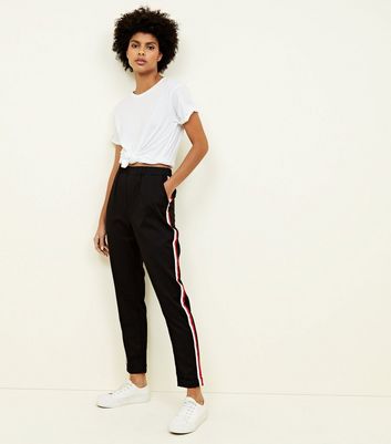 womens black trousers with side stripe