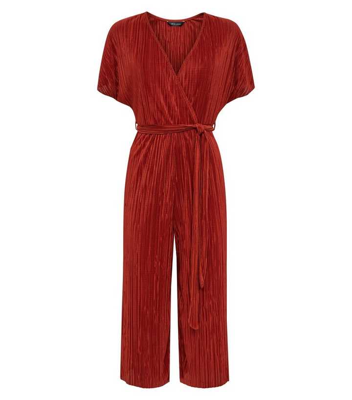 Plus Rust Plisse Cross Front Jumpsuit