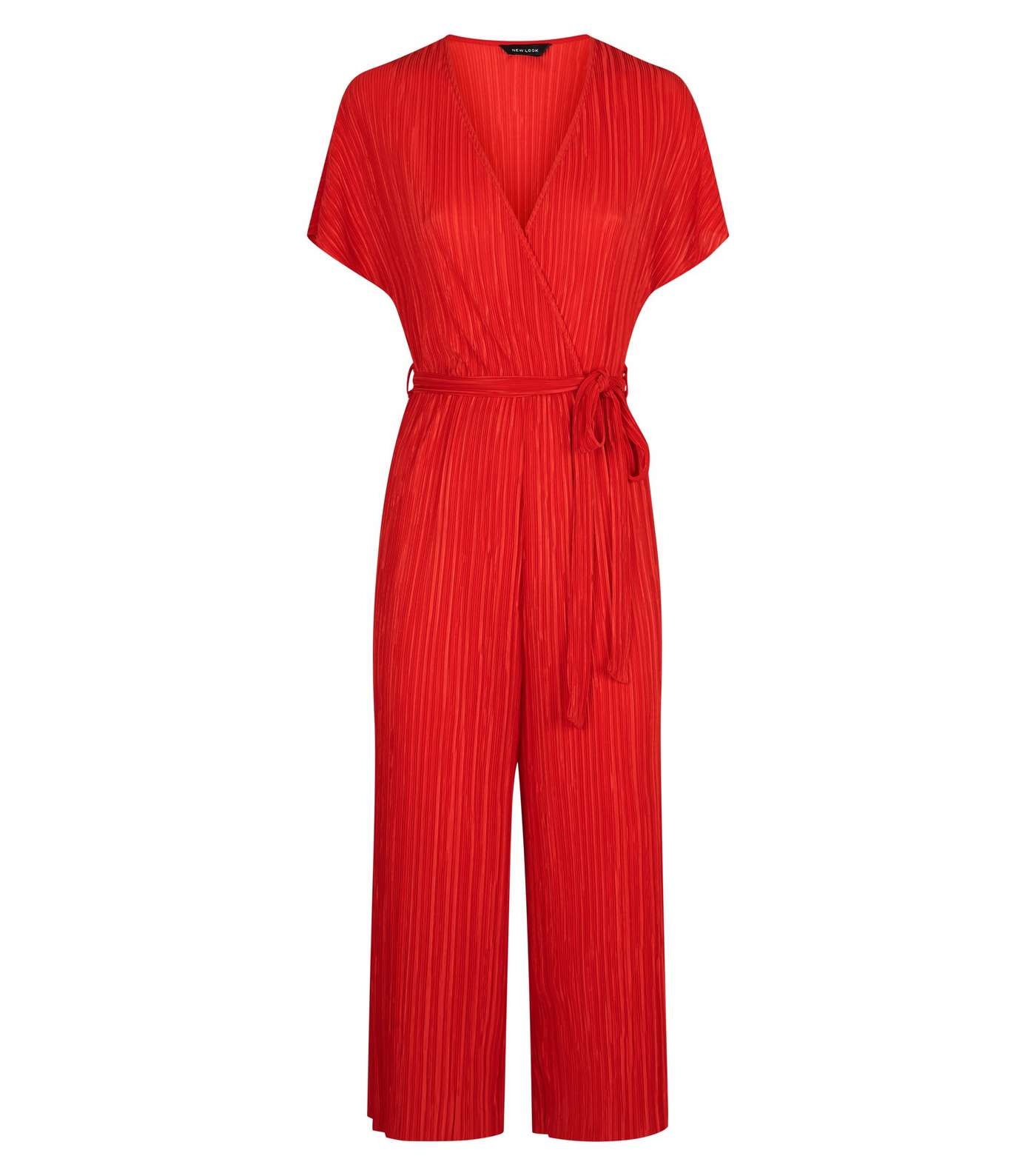 Red Plissé Wrap Front Culotte Jumpsuit Image 4