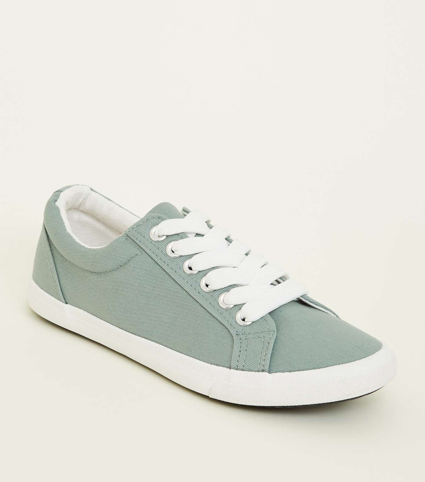 Girls Mint Green Canvas Lace Up Trainers