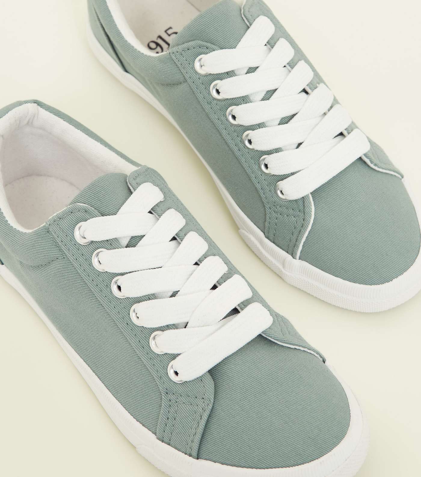 Girls Mint Green Canvas Lace Up Trainers Image 3