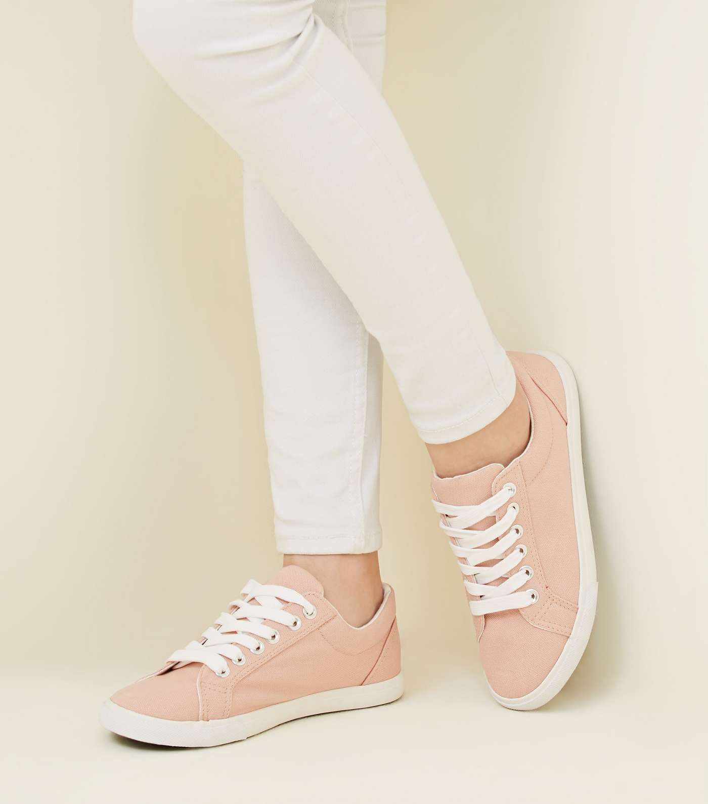 Girls Light Coral Canvas Lace Up Trainers Image 2