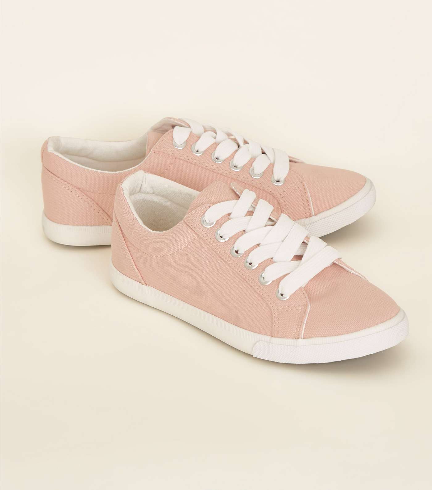 Girls Light Coral Canvas Lace Up Trainers Image 4
