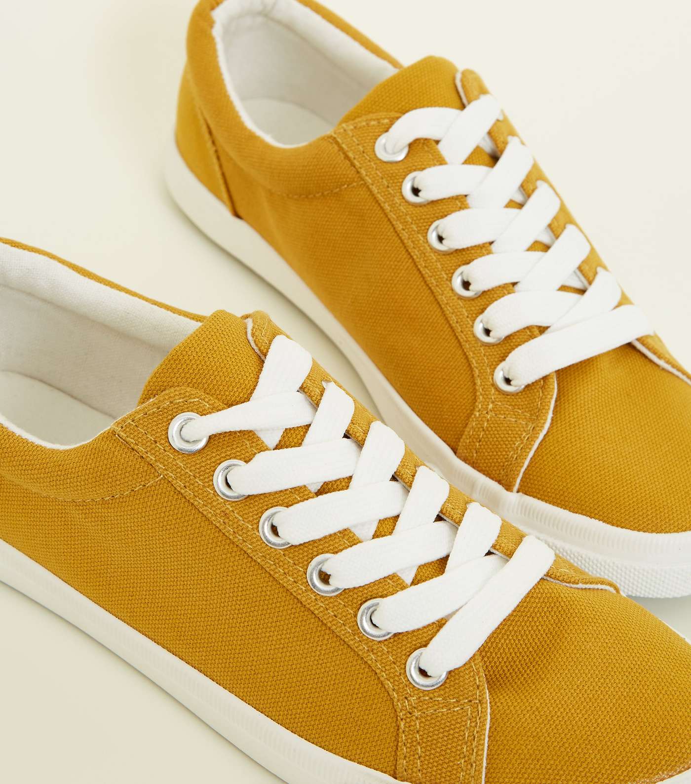Girls Yellow Canvas Lace Up Trainers Image 3