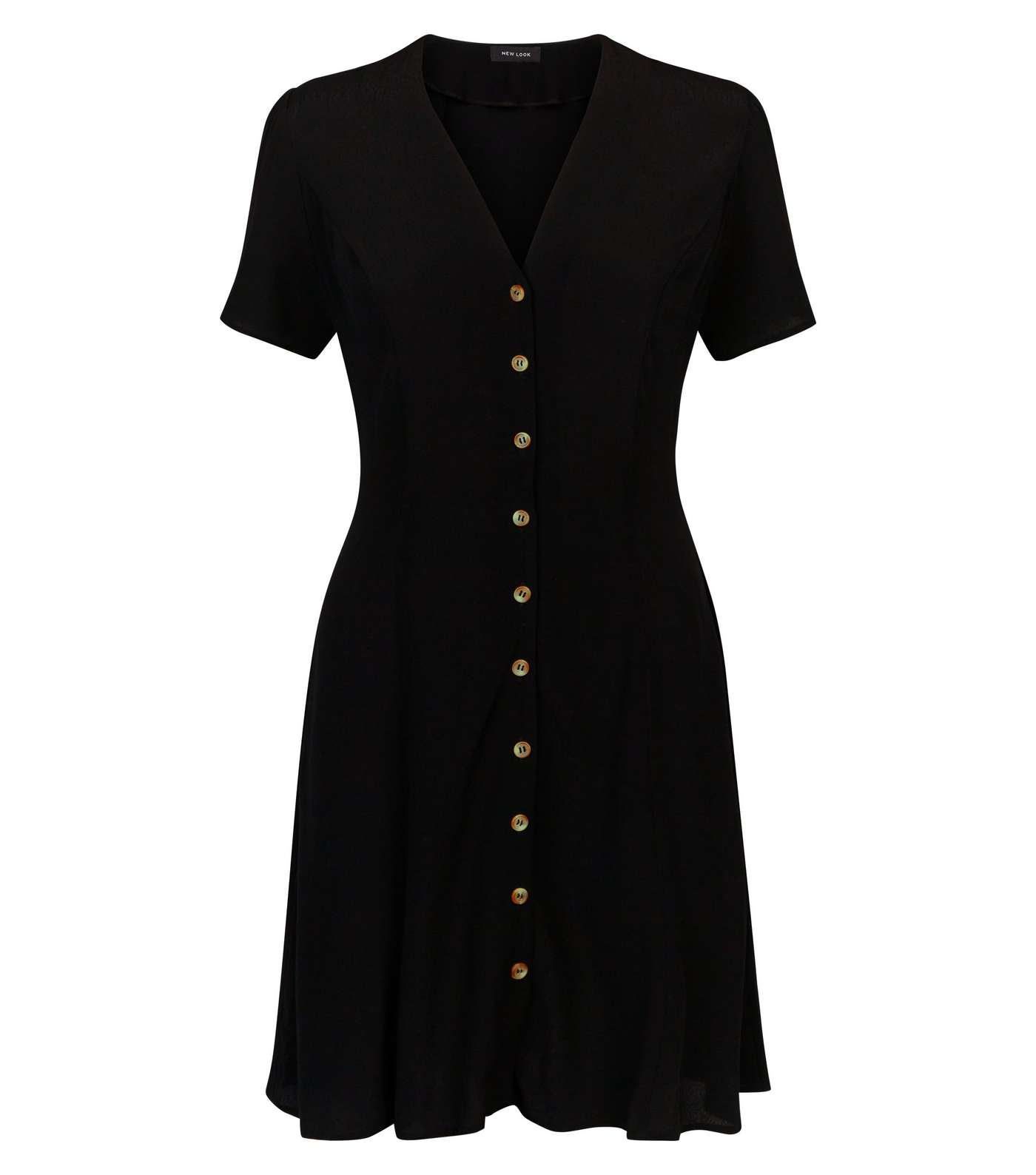 Black V Neck Button Front Tea Dress Image 4
