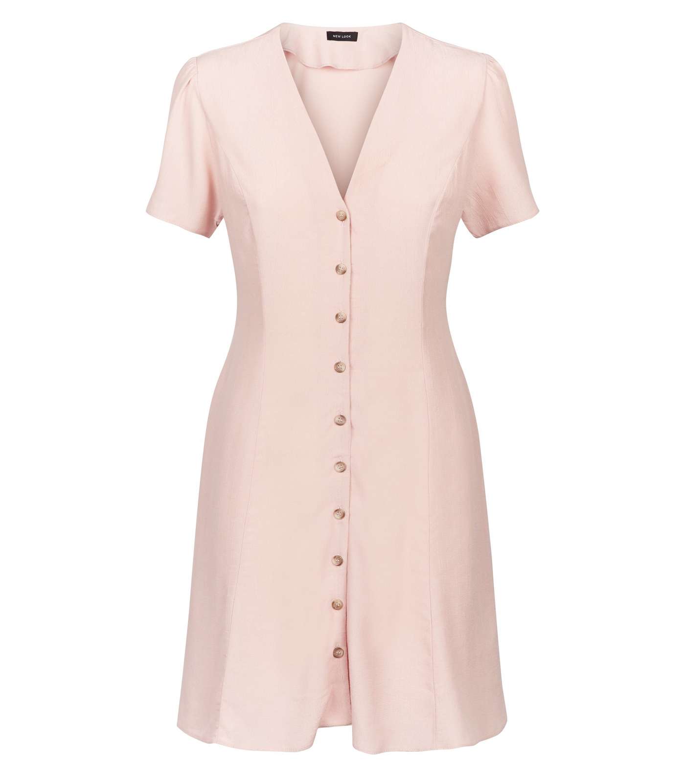 Pale Pink V Neck Button Front Tea Dress Image 4