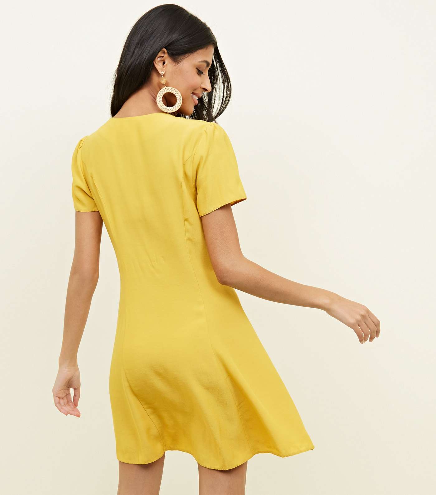 Mustard V Neck Button Front Tea Dress Image 3