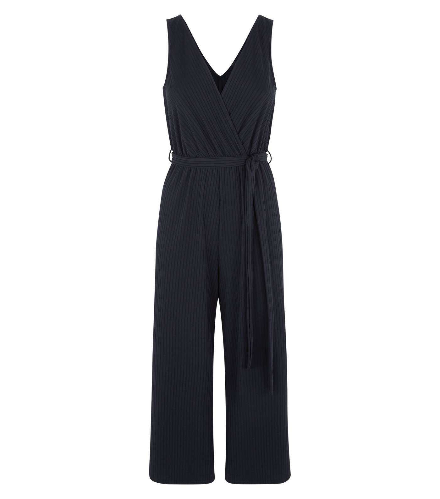 Black Ribbed Sleeveless Jersey Culotte Jumpsuit  Image 3