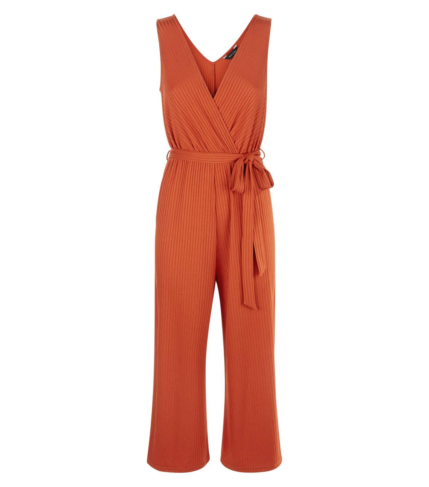 Rust Ribbed Sleeveless Jersey Culotte Jumpsuit Image 3