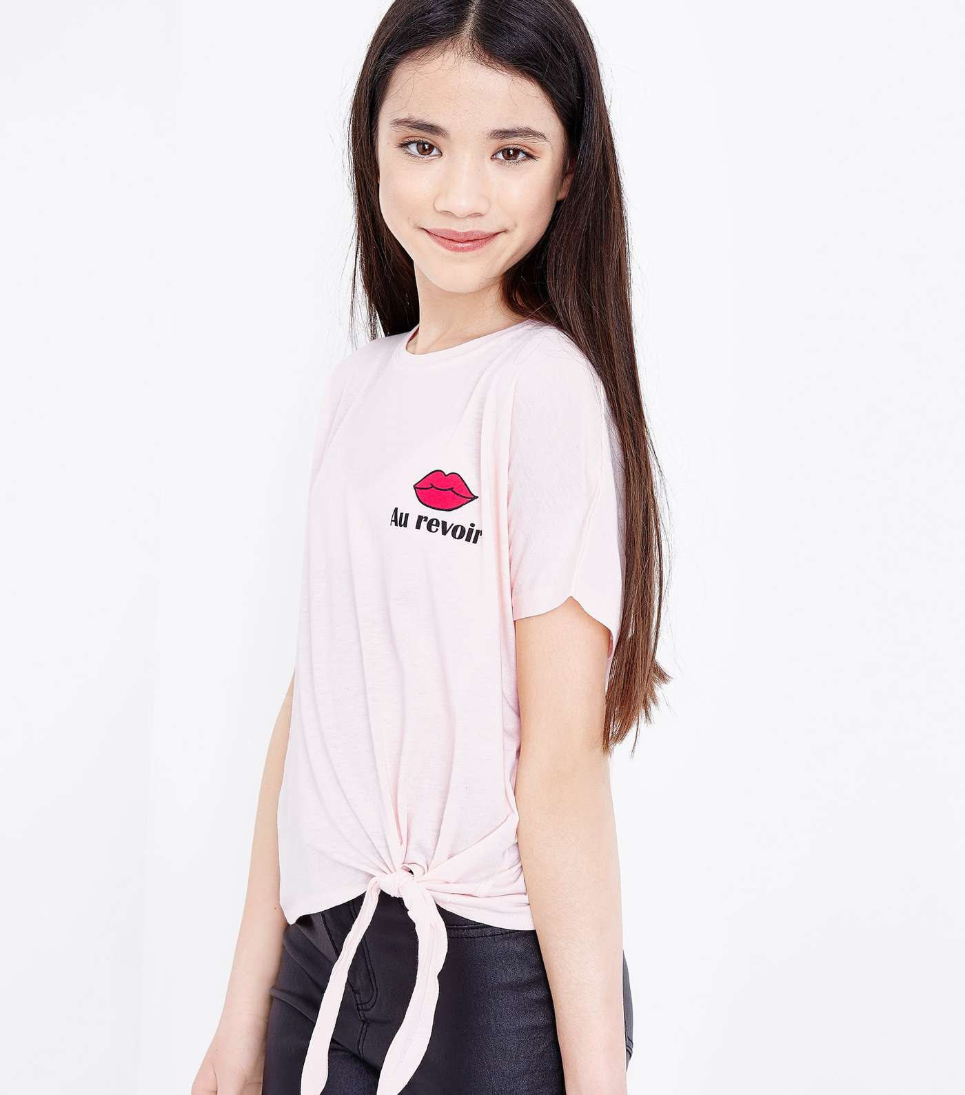 Teens Pink Au Revoir Logo Tie Side T-Shirt