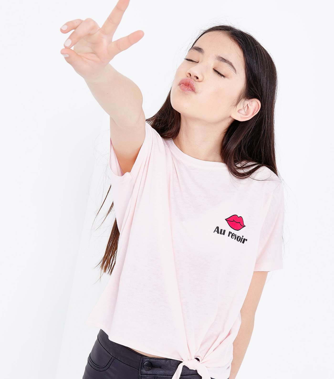Teens Pink Au Revoir Logo Tie Side T-Shirt Image 5