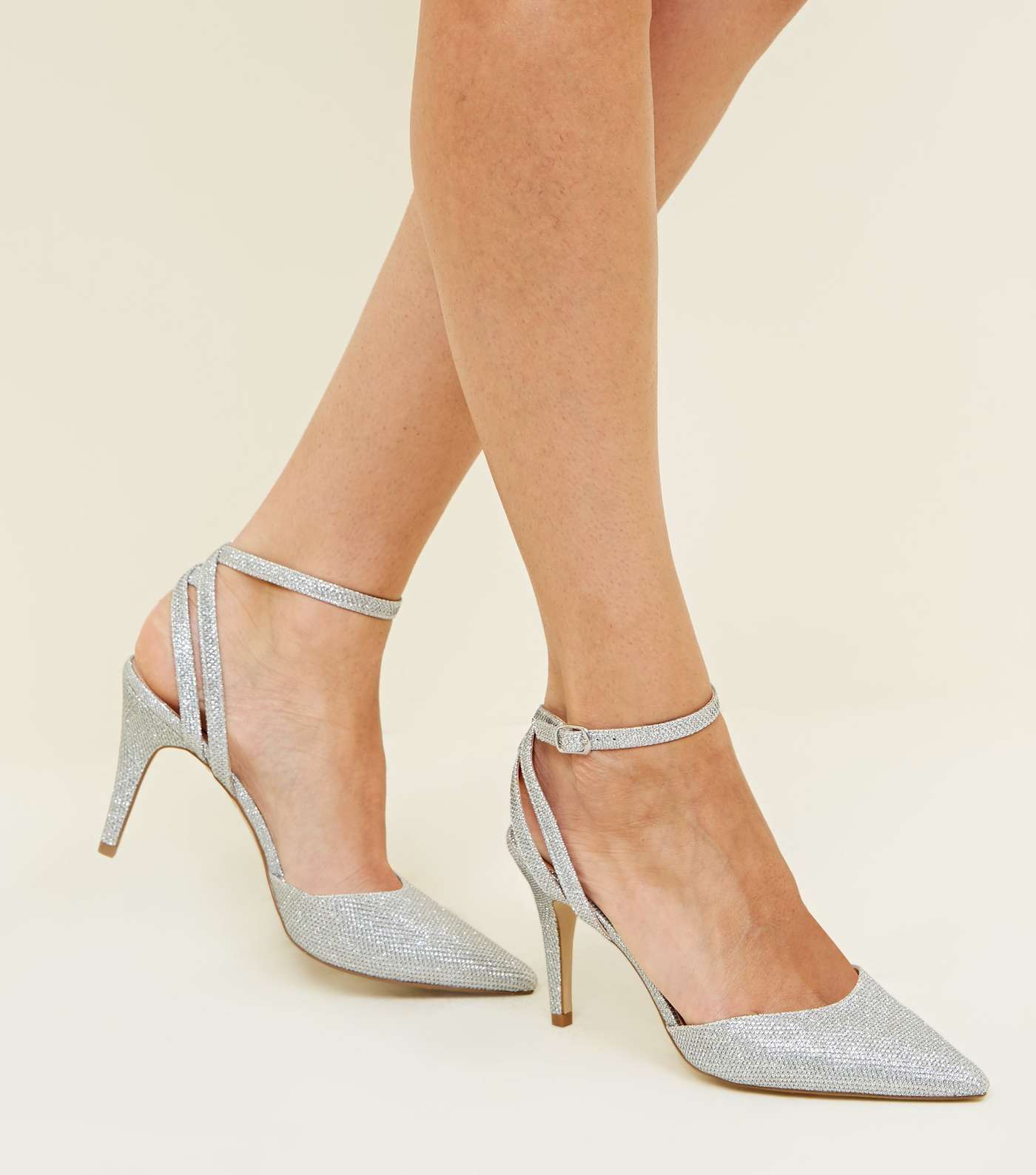 Silver Glitter Two Part Pointed Stiletto Heels Image 2