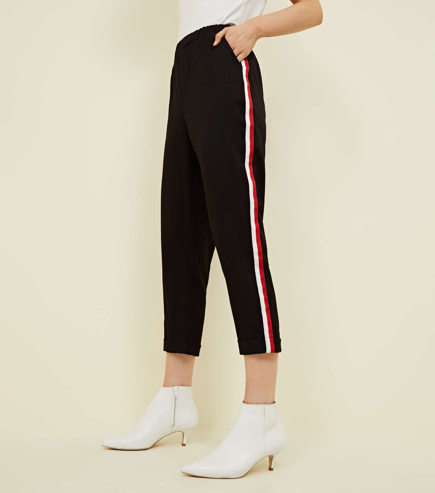 Petite Black Side Stripe Tapered Trousers  Image 2