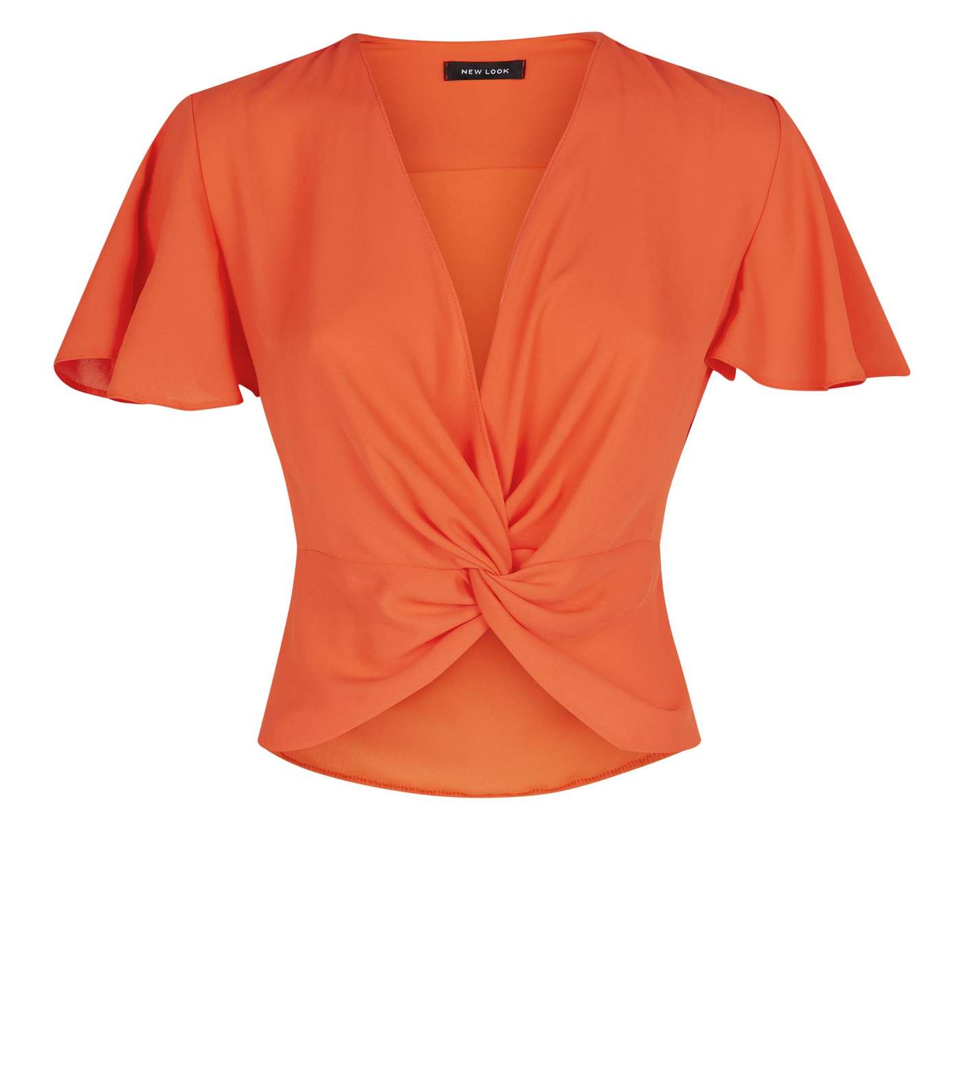Bright Orange Twist Front Flutter Sleeve T-Shirt Image 4