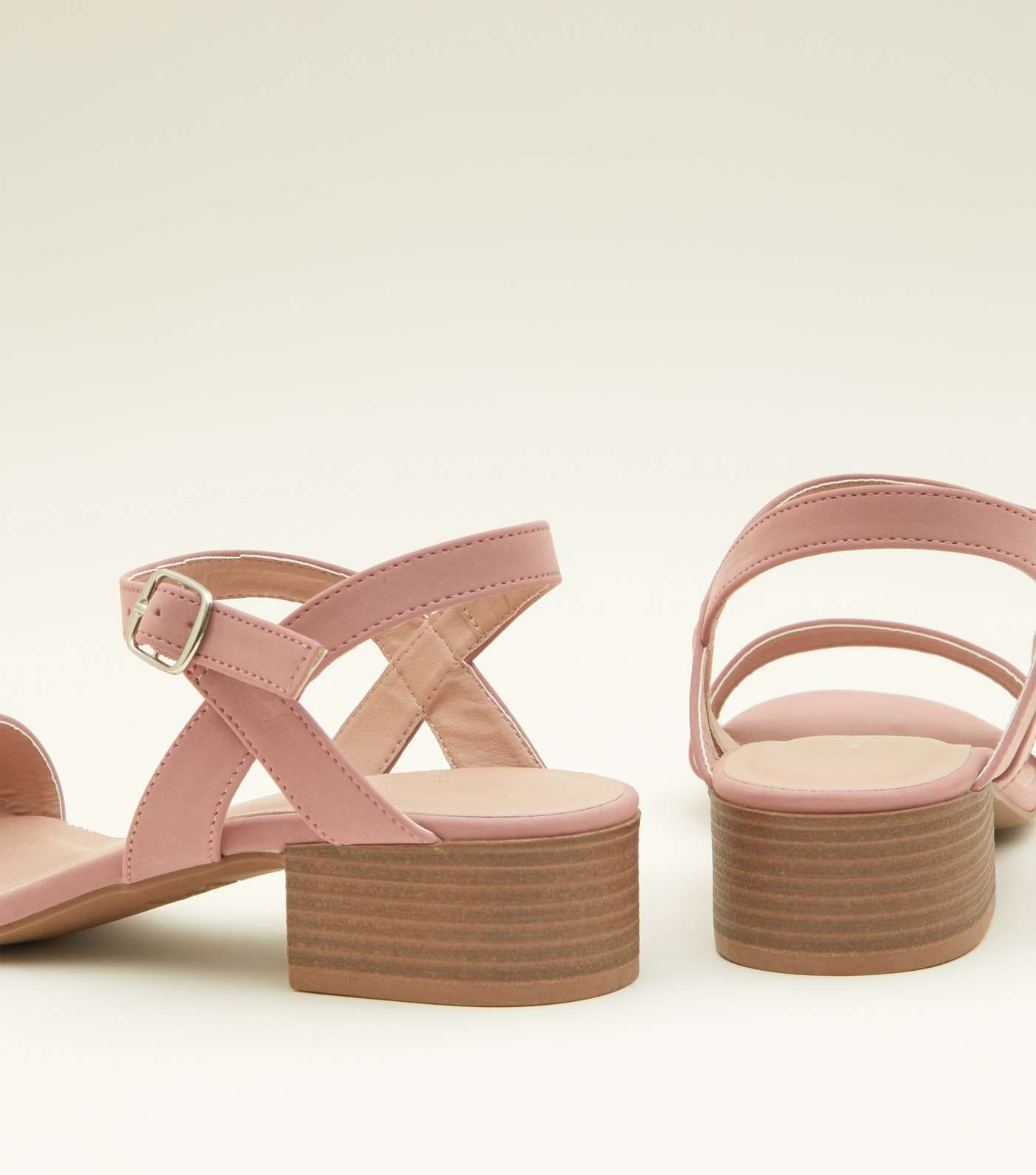 Pink Leather-Look Low Block Heel Sandals Image 4