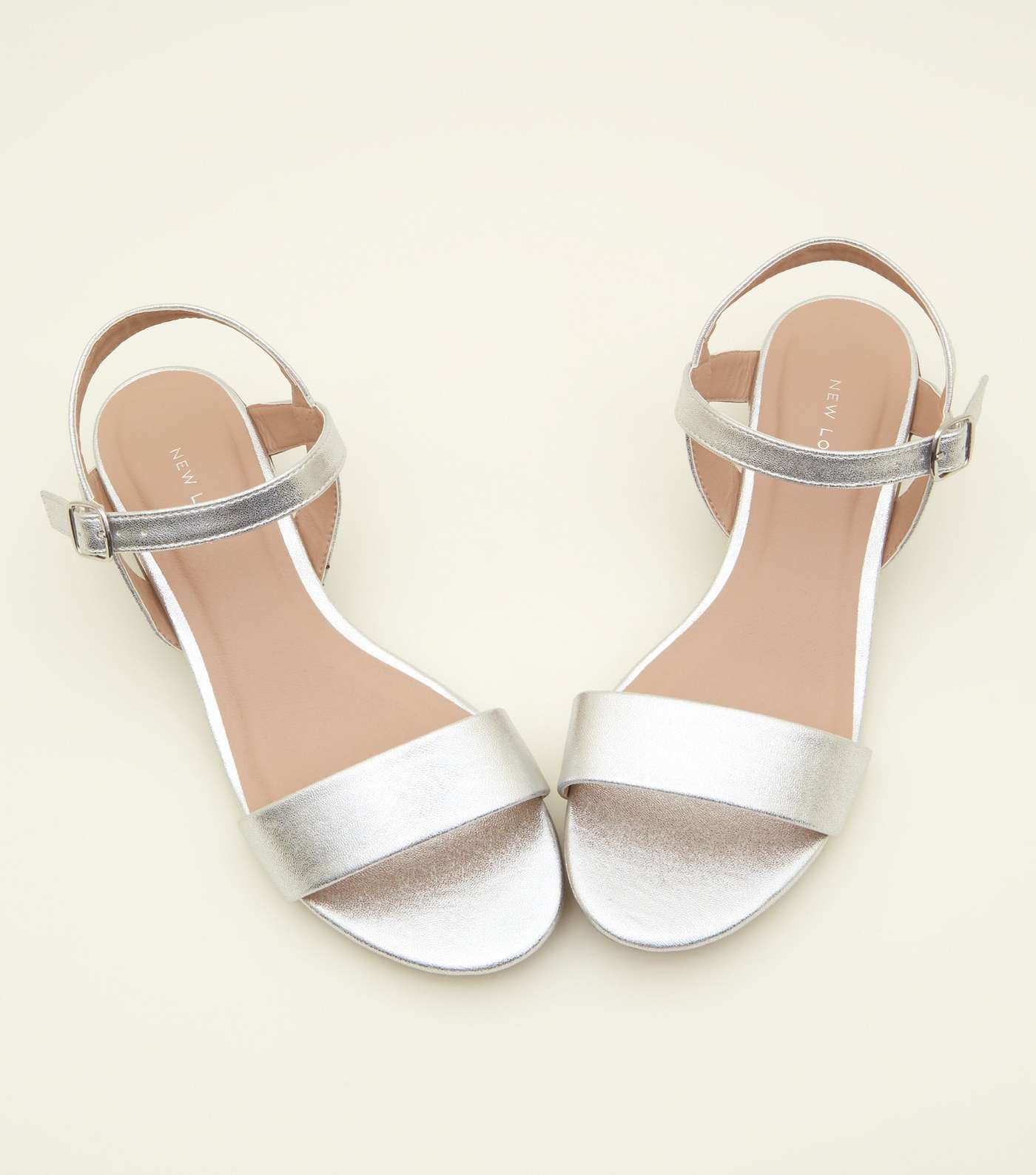 Silver Metallic Low Block Heel Sandals Image 3