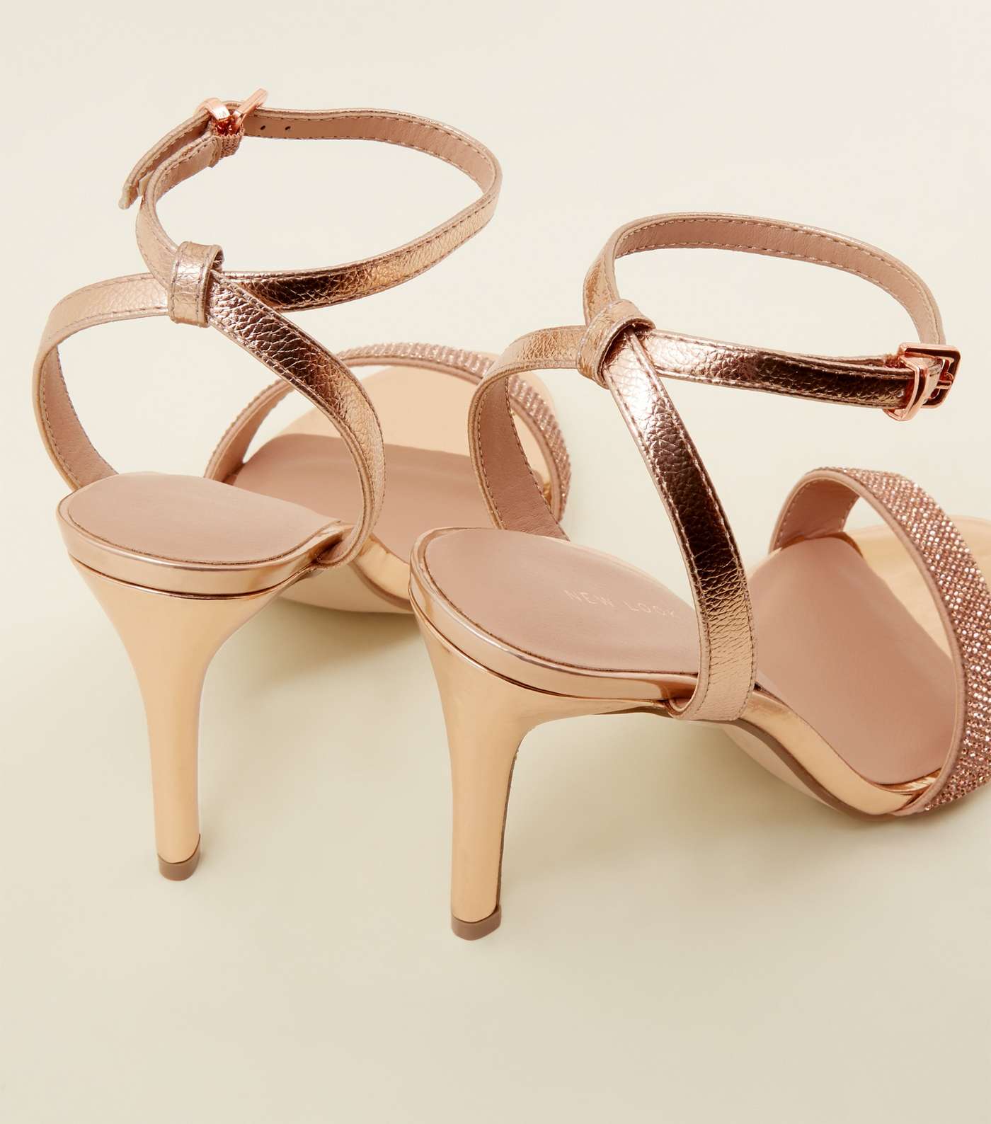 Rose Gold Diamanté Strap Stiletto Sandals Image 4